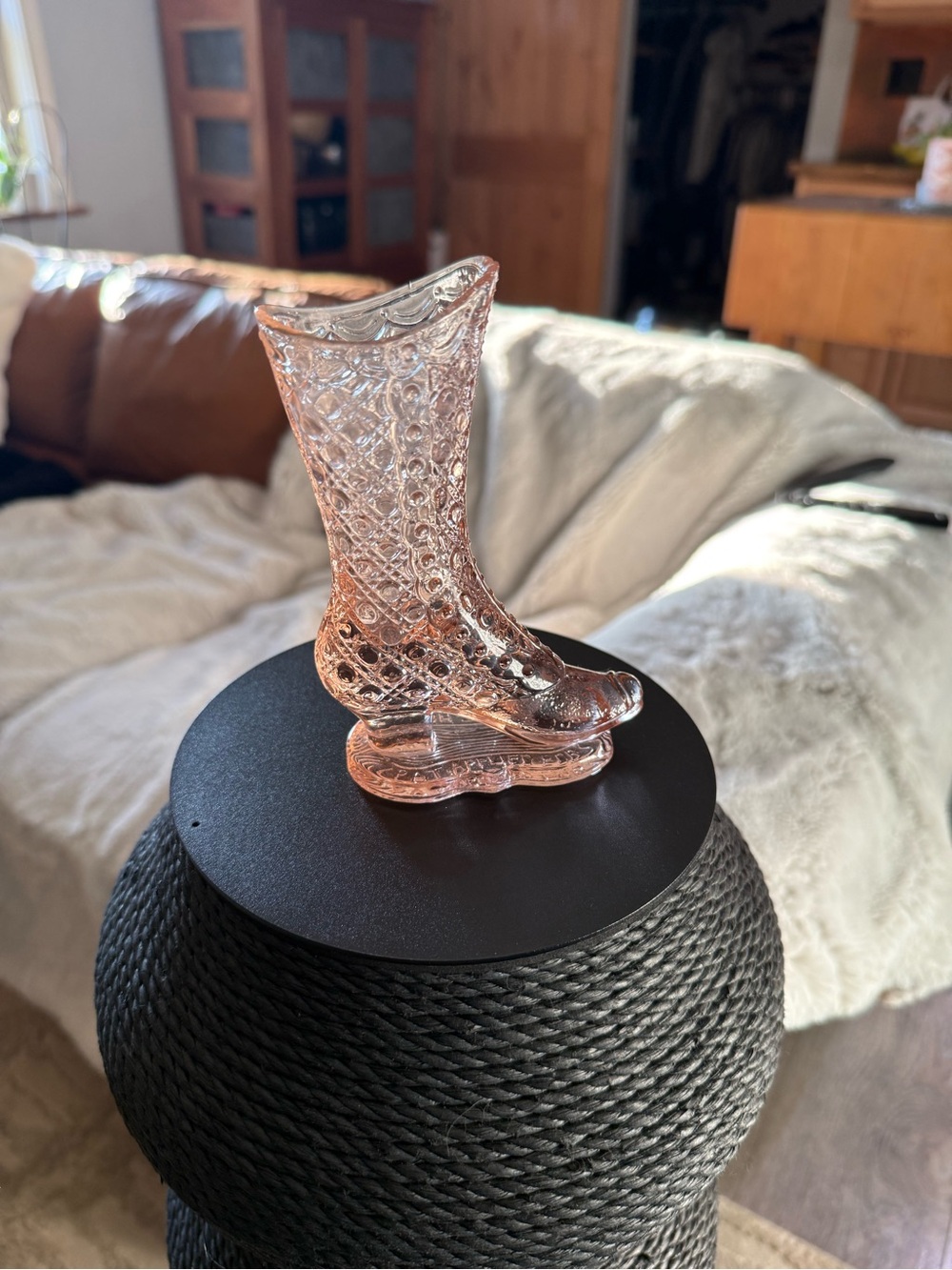 Findlay Glass Rare Antique-Style Pink Glass Boot Figurine